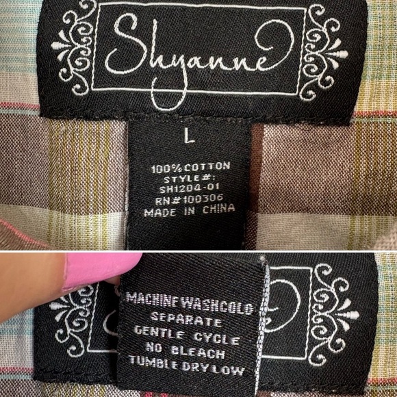 Shyanne Cotton Western Snap Front Brown Plaid Shirt Sz L Floral Embroidery Rodeo - Picture 16 of 17